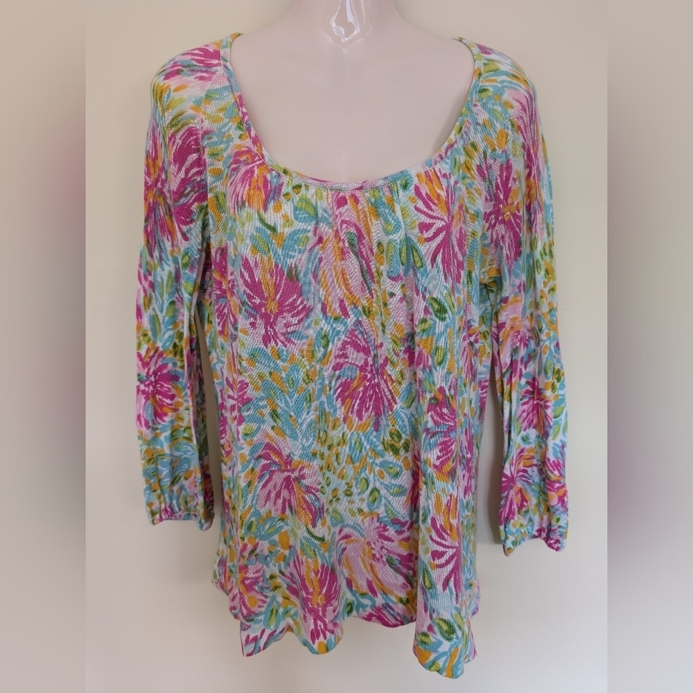 Lilly Pulitzer cotton knit floral print sweater small